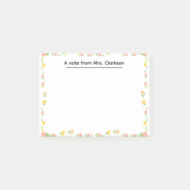 Personalized Teacher Appreciation Floral spring Post-it Notes (Front)