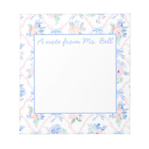Personalized Teacher Floral Ribbon Bows  Notepad