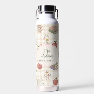 Personalized Teacher Gift Floral Gingham Water Bottle
