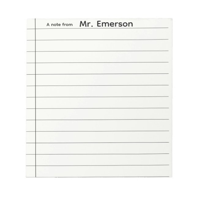 Personalized Teacher Lined Paper Notepad (Front)