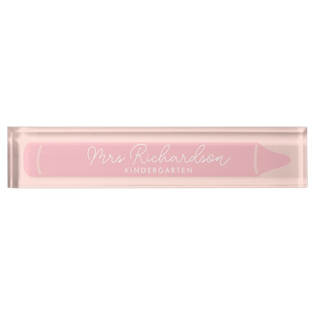 Personalized Teacher Name Grade Pencil Modern Pink Nameplate (Front)