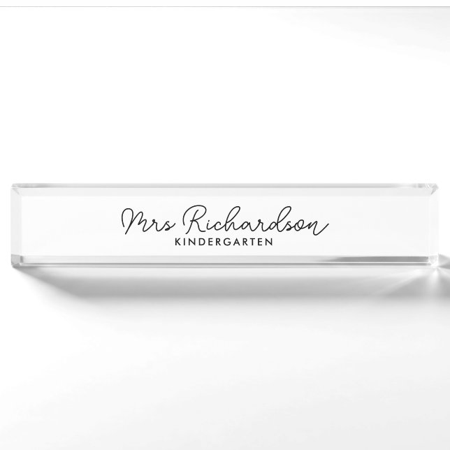 Personalized Teacher Name Grade Simple Modern Nameplate (Front)