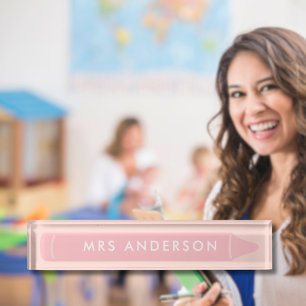Personalized Teacher Name Pencil Modern Pink Desk Nameplate