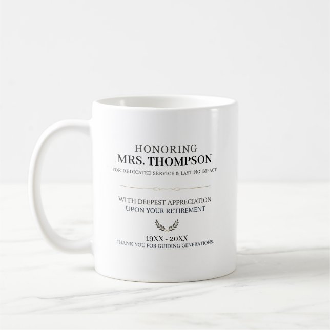 Personalized Teacher Retirement Typography Coffee Mug (Left)