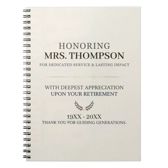 Personalized Teacher Retirement Typography Notebook (Front)
