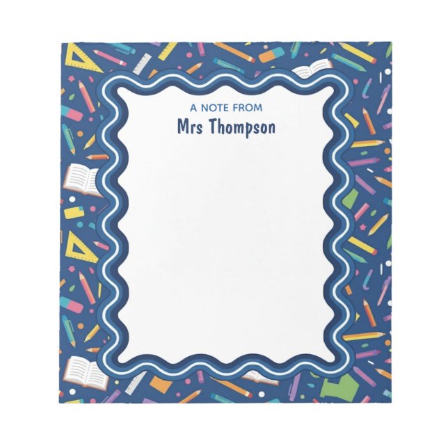 Personalized Teacher School Stationery Dark Blue Notepad (Front)