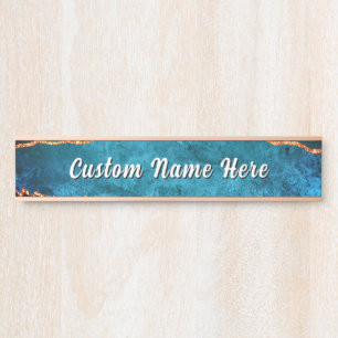 Personalized Teal Blue Gold Custom Name Door Sign
