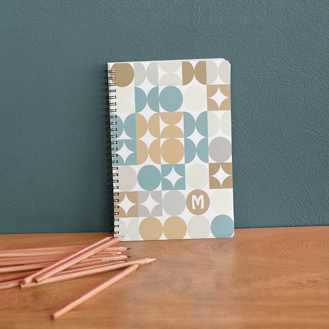 Personalized Teal Blue Green Taupe Beige Pattern Notebook (Creator Uploaded)