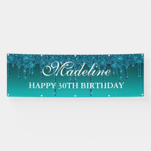 Personalized Teal Dripping Glitter Birthday Banner