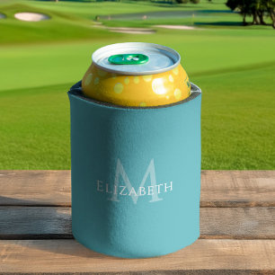 Personalized Teal Monogram Feminine Elegant Can Cooler