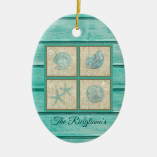 Personalized Teal Seashell Ornament