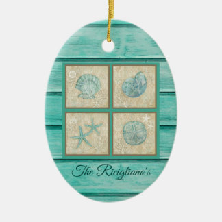 Personalized Teal Seashell Ornament