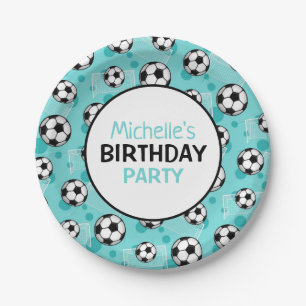 Personalized Teal Soccer Paper Plate