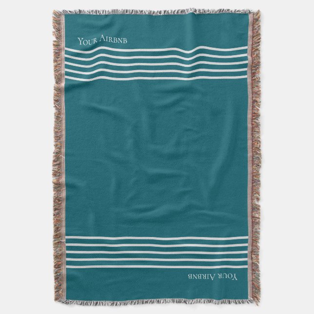 Personalized teal striped throw blanket (Front Vertical)