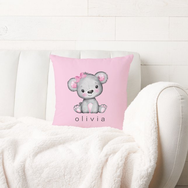 Personalized Teddy Bear Baby Girl Pink Cushion (Creator Uploaded)