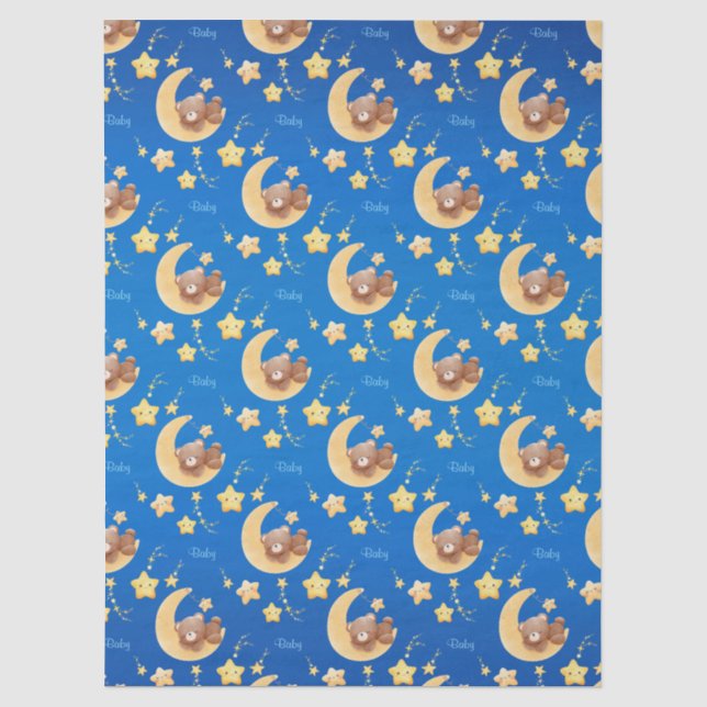 Personalized Teddy Bear Moon Baby Shower Tissue Paper (Front)