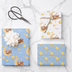 Personalized Teddy Bear Moon Baby Shower Wrapping Paper Sheet
