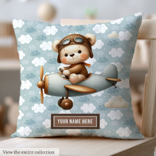 Personalized Teddy Bear Pilot Baby Pillow for Boys