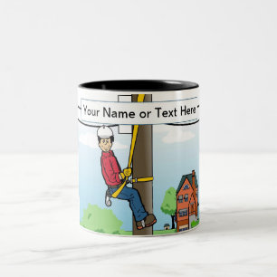 Personalized Telephone Lineman - Male Cartoon Two-Tone Coffee Mug