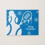 Personalized tennis ball snowman Christmas puzzle<br><div class="desc">Personalized tennis ball snowman Christmas puzzle. Custom jigsaw puzzles for kids and adults. Add your own text like a quote,  slogan,  saying,  greeting or name.
Cute Holiday toy gift idea for children. Winter wonderland drawing with snowflakes.</div>