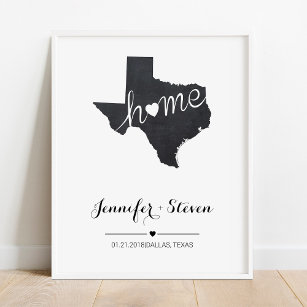Personalized Texas State Chalkboard Name and Date Poster