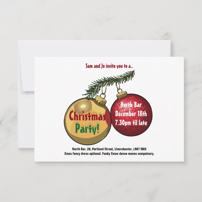 Personalized Text Christmas Tree Baubles Cartoon Invitation (Front)