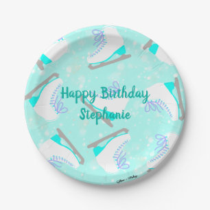 Personalized Text Ice Skating Pattern Blue Girl's Paper Plate
