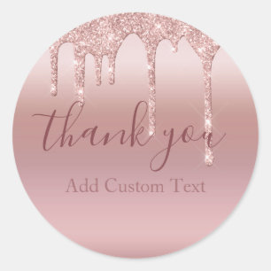 Personalized Thank You Rose Gold Glitter Drip  Classic Round Sticker