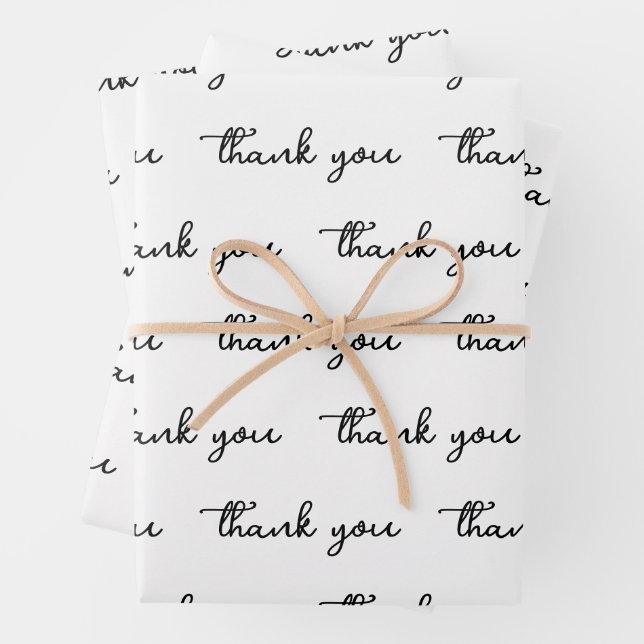 PERSONALIZED THANK YOU STYLISH MODERN WHITE WRAPPING PAPER SHEET (In situ)