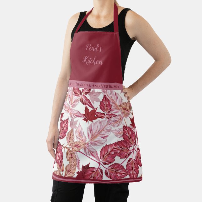 Personalized Thanksgiving Blessed Fall Leaves Apron (Insitu)