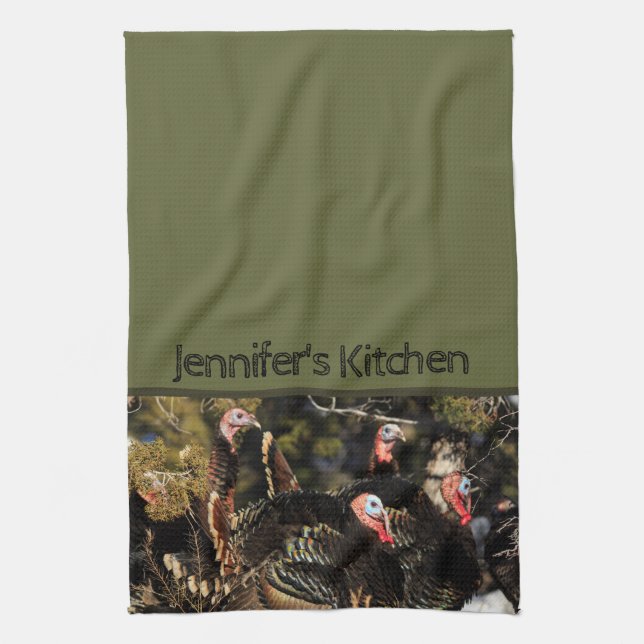 Personalized Thanksgiving Turkey Green Tea Towel (Vertical)
