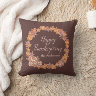 Personalized Thanksgiving Watercolor Fall Leaves Cushion