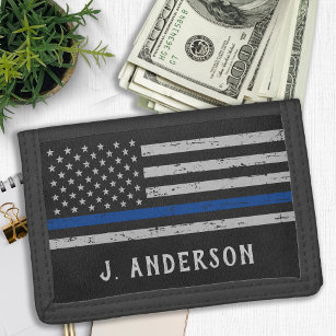 Personalized Thin Blue Line Police Trifold Wallet