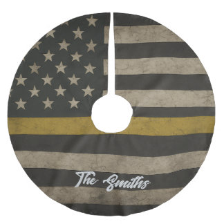 Personalized Thin Gold Line 911 Dispatcher Brushed Polyester Tree Skirt