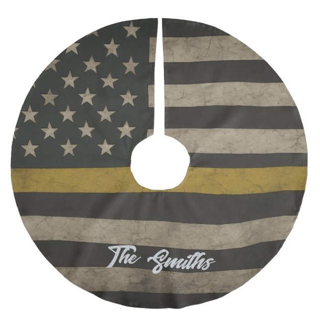 Personalized Thin Gold Line 911 Dispatcher Brushed Polyester Tree Skirt (Front)