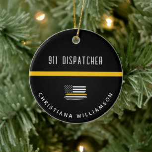 Personalized Thin Gold Line Flag 911 Dispatcher  Ceramic Tree Decoration
