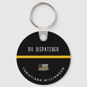 Personalized Thin Gold Line Flag 911 Dispatcher  Key Ring
