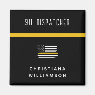 Personalized Thin Gold Line Flag 911 Dispatcher  Magnet