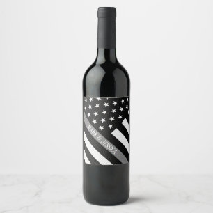 Personalized Thin Gray Line Flag Wine Label