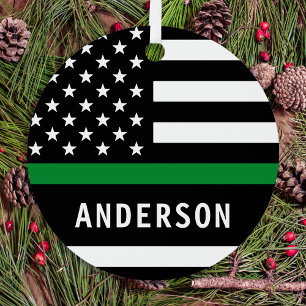 Personalized Thin Green Line Military Christmas Metal Tree Decoration