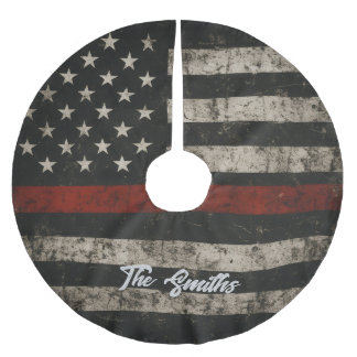 Personalized Thin Red Line American Flag Brushed Polyester Tree Skirt