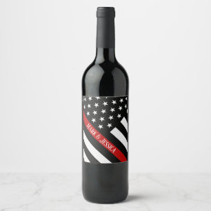 Personalized Thin Red Line Flag Wine Label