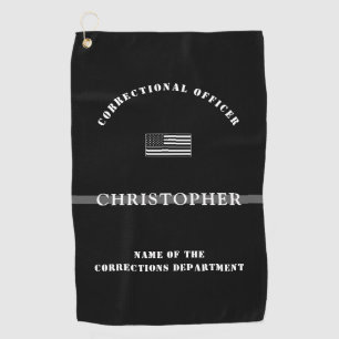 Personalized Thin Silver Line Corrections Officer Golf Towel