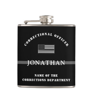 Personalized Thin Silver Line Corrections Officer Hip Flask