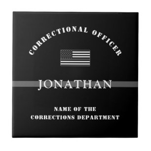 Personalized Thin Silver Line Corrections Officer Tile