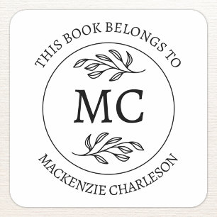 Personalized This Book Belongs to Monogram Square Sticker