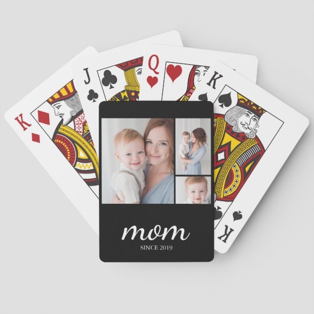 Personalized Three Photo Collage Mom Playing Cards (Back)