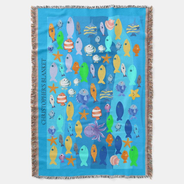 Personalized Throw - Fish Design  Blanket (Front Vertical)