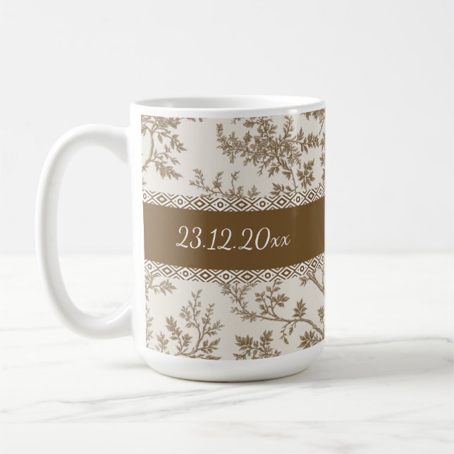 Personalized Toile De Jouy Mug Custom Name Date (Left)