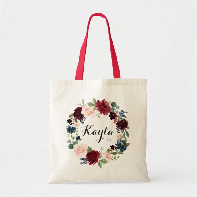 Personalized Tote Bag. Floral Tote Bag. Bridesmaid (Front)